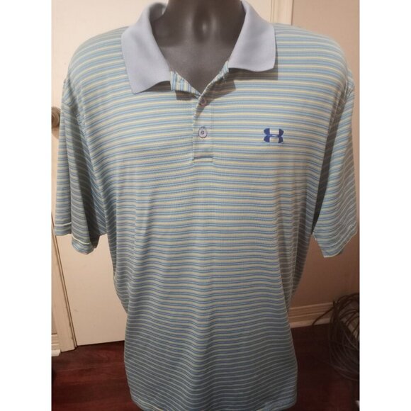 Under Armour Other - Under Armour UA Heatgear S/S Polo Golf Shirt Men’s 2XL Blue Yellow Striped